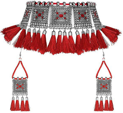 MAYRA TRADING Alloy Sterling Silver Red Jewellery Set(Pack of 1)