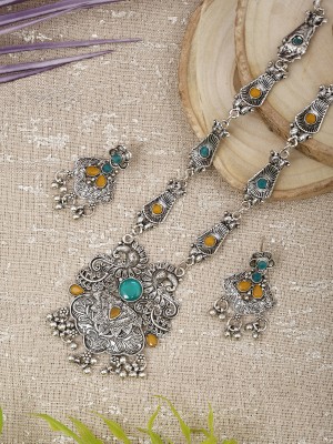 Velvet Jewelz Oxidised Silver Yellow, Green Jewellery Set(Pack of 3)