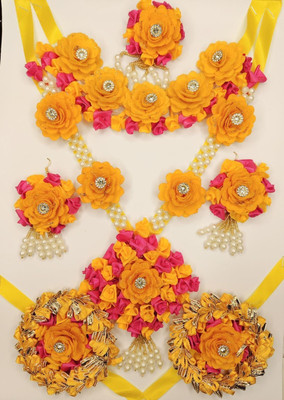 Lovelock Fabric Yellow, Maroon Jewellery Set(Pack of 6)