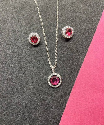 Pihoo Enterprise Alloy Silver Red Jewellery Set(Pack of 1)