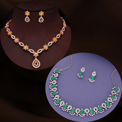 Vedda Brass Gold-plated Rose Gold, Yellow, Green Jewellery Set(Pack of 1)