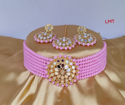 JSK Creation Brass 999 Silver Pink Jewellery Set(Pack of 1)