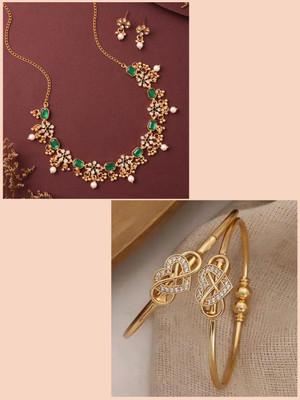 VEDDAA Brass Gold-plated Multicolor, Ruby Red Jewellery Set(Pack of 2)