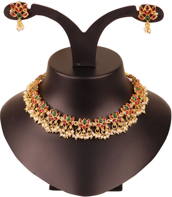 Swarajshop Alloy Gold-plated Green, Maroon Jewellery Set(Pack of 3)