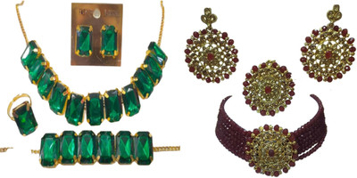 JMBW INTERNATIONAL Alloy Green, Maroon, Gold Jewellery Set(Pack of 2)