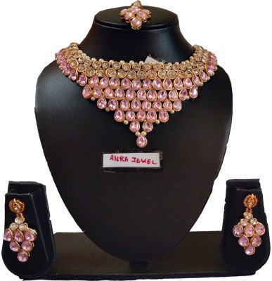 ANRA JEWEL Mother of Pearl, Alloy Gold-plated, Silver Pink Jewellery Set(Pack of 1)