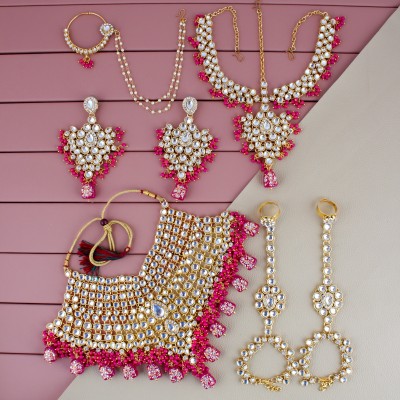 Lucky Jewellery Alloy Gold-plated Pink Jewellery Set(Pack of 1)