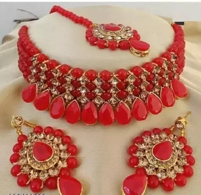 Asl World Alloy Red Jewellery Set(Pack of 1)