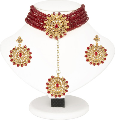 Ruhi Alloy Gold-plated Maroon, Gold Jewellery Set(Pack of 1)