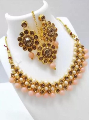 shivay Crystal Gold-plated Beige Jewellery Set(Pack of 1)