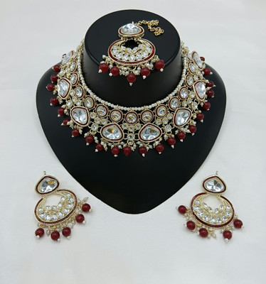 MAHADEV Alloy Gold-plated Maroon Jewellery Set(Pack of 4)