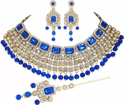 White pearl Alloy Gold-plated Blue, White Jewellery Set(Pack of 1)