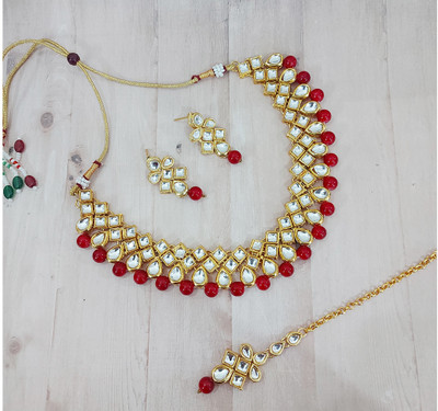 Chrishan Alloy Gold-plated Maroon Jewellery Set(Pack of 3)