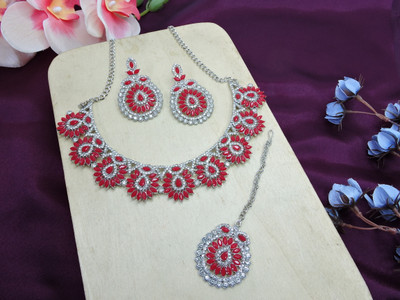 VATSALYA creation Alloy Gold-plated Red Jewellery Set(Pack of 1)