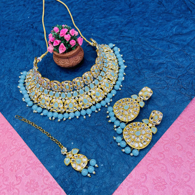 VATSALYA creation Alloy Gold-plated, Silver Turquoise Jewellery Set(Pack of 1)