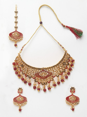 Anika's Creation Alloy Gold-plated Maroon Jewellery Set(Pack of 1)