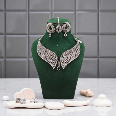 JyotiGraments Stone Silver Green, Silver Jewellery Set(Pack of 3)