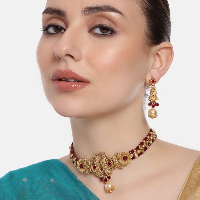 Estele Alloy Gold-plated Red Jewellery Set(Pack of 2)