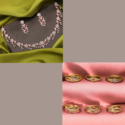 VEDDAA Brass Gold-plated Gold, Rose Gold, Purple Jewellery Set(Pack of 7)