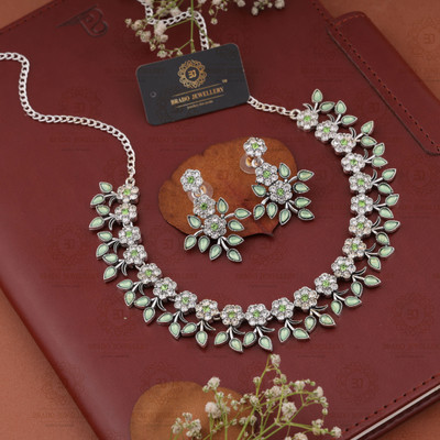 Sangria Brass Gold-plated Silver, Green Jewellery Set(Pack of 1)