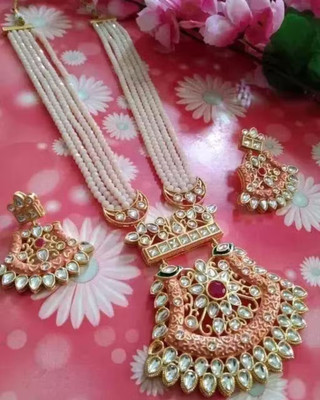 SatnamCreation Alloy Gold-plated Maroon Jewellery Set(Pack of 1)