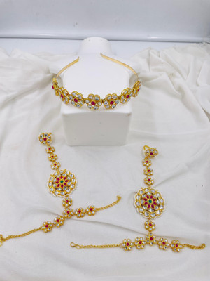 NIKYANKA Brass Gold-plated White Jewellery Set(Pack of 1)