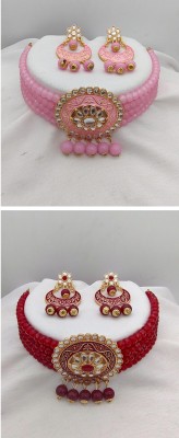 RPJEWEL Alloy Rhodium Maroon, Pink Jewellery Set(Pack of 2)