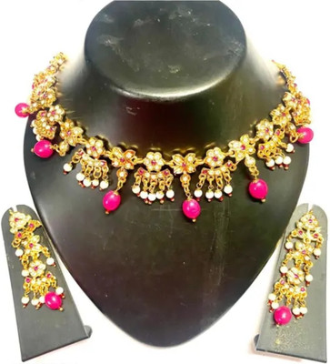 NIKYANKA Brass Gold-plated Gold, Pink Jewellery Set(Pack of 1)