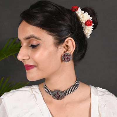 Tanusha Jewels Brass Black Silver Red Jewellery Set(Pack of 1)