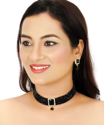 TanviStore Alloy Gold-plated Black Jewellery Set(Pack of 1)