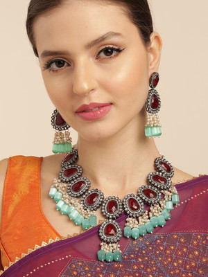 ANOUK Brass Gold-plated Maroon Jewellery Set(Pack of 3)