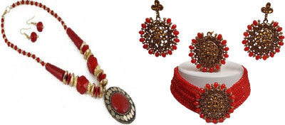 JMBW INTERNATIONAL Alloy Red, Gold, Red Jewellery Set(Pack of 2)