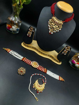 ROHIDAZ Brass Maroon Jewellery Set(Pack of 5)
