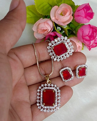 DENICRAAS Alloy Gold-plated Red, Gold Jewellery Set(Pack of 4)