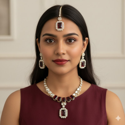 Matteo Bianchi Stone, Alloy, Stainless Steel Gold-plated Maroon Jewellery Set(Pack of 3)