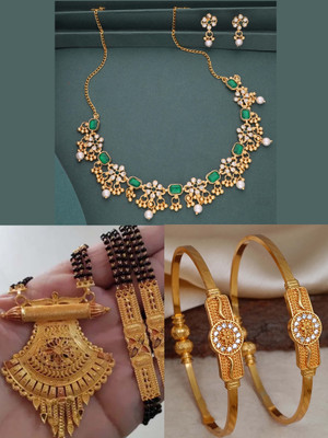 VEDDAA Brass Gold-plated Beige, Maroon Jewellery Set(Pack of 3)