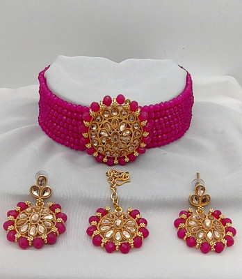 RPJEWEL Alloy Gold-plated Pink Jewellery Set(Pack of 1)