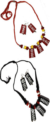 HOUSE OFF COMMON Oxidised Silver Red, Black Jewellery Set(Pack of 2)