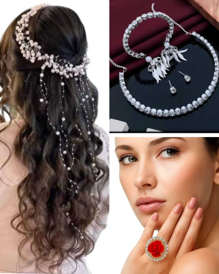 GLAMZY JEWELS Alloy Silver Jewellery Set(Pack of 3)