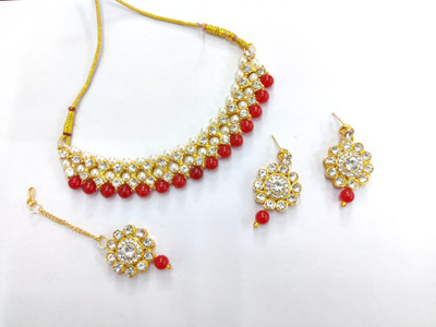 vaishnavi imitation Alloy Gold-plated Red Jewellery Set(Pack of 1)