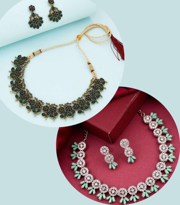 Divastri Brass Gold-plated Multicolor Jewellery Set(Pack of 2)