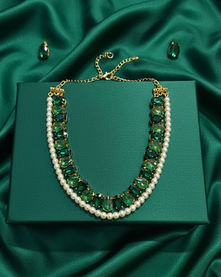 MANSIYAORANGE Brass Gold-plated Green Jewellery Set(Pack of 3)