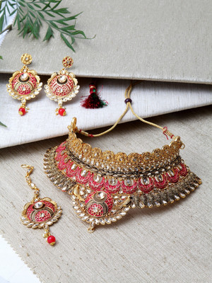 Anika's Creation Alloy Gold-plated Pink Jewellery Set(Pack of 1)