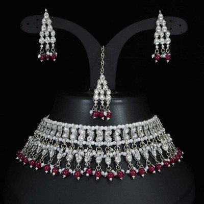Atulya Alloy Silver Ruby Red Jewellery Set(Pack of 4)