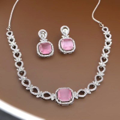 ZEBRANS Brass Rhodium Pink Jewellery Set(Pack of 1)