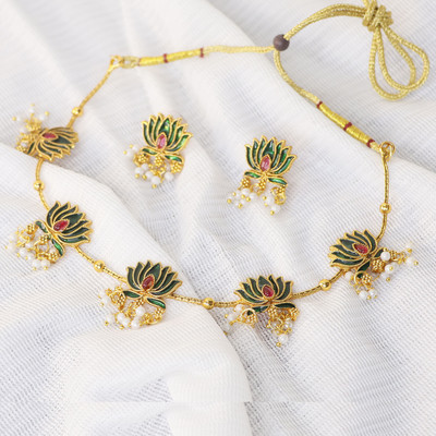 Swarajshop Alloy Gold-plated Green Jewellery Set(Pack of 3)