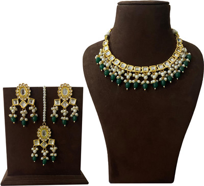 NUHA TRADERS Metal, Glass, Alloy Gold-plated Green Jewellery Set(Pack of 4)