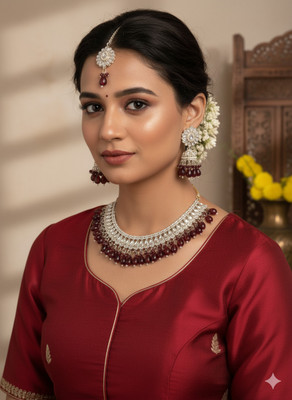 Matteo Bianchi Stone, Crystal, Dori, Alloy Gold-plated Ruby Red Jewellery Set(Pack of 3)