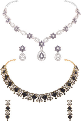 Sangria Brass Gold-plated Silver, Gold, White, Purple, Black Jewellery Set(Pack of 2)