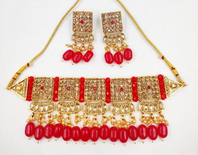 sarthak royal Stone, Alloy Gold-plated Red, Gold Jewellery Set(Pack of 1)